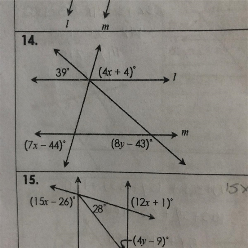 If L ll M, classify the mark angle pair and give their relationship, then solve for-example-1