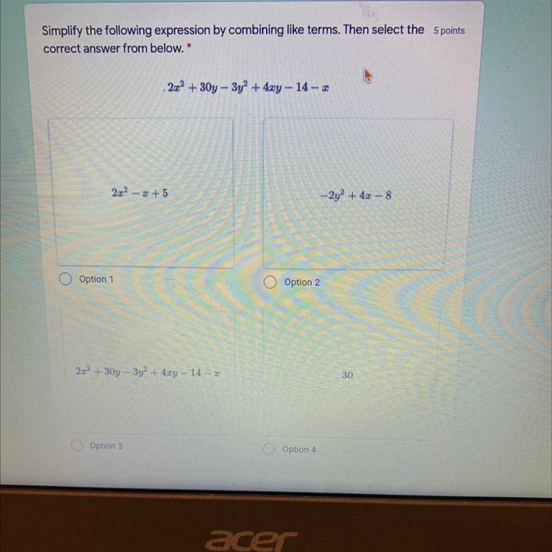 2x²+30y-3y²+4xy-14-x Option 1,2,3 or 4?-example-1