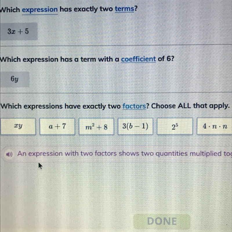 Which expressions have exactly two factors? Choose ALL that apply. Please Help-example-1