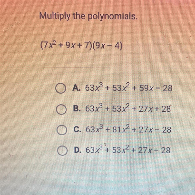 Multiply the polynomials.-example-1