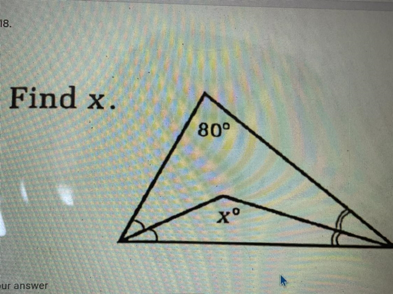 What is the answer to x? Given the top of the triangle is 80.-example-1