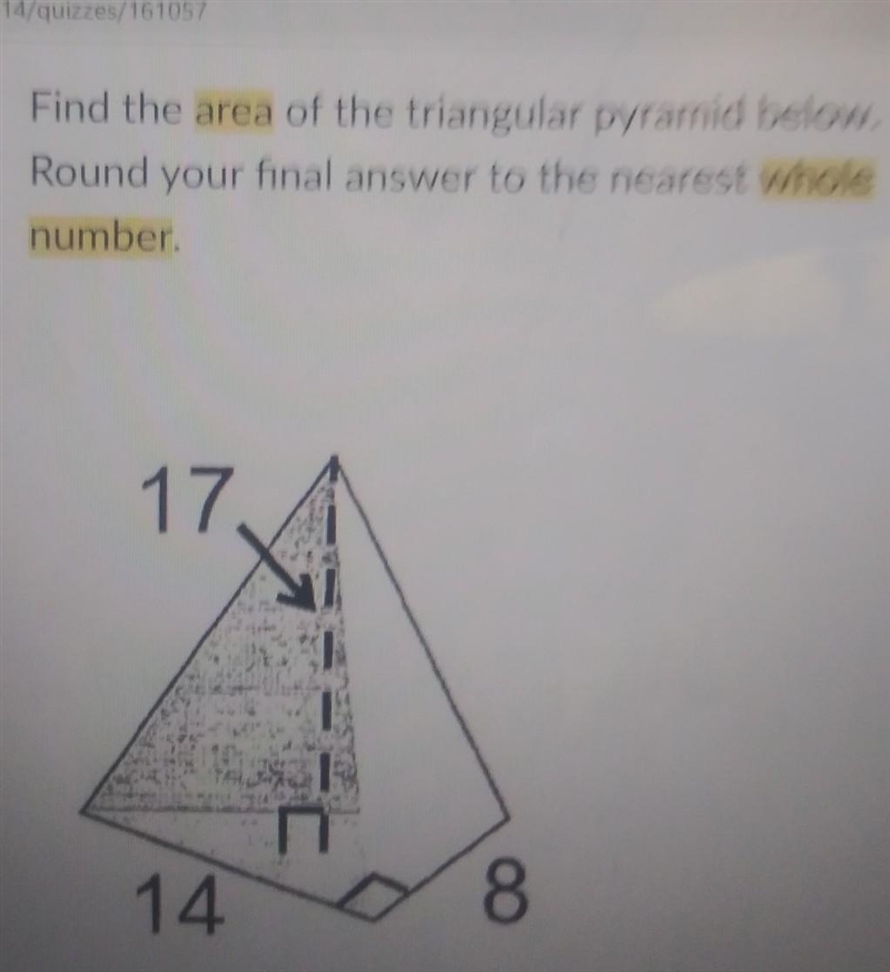 Find the area of the triangular pyramid below. Round your final answer to the nearest-example-1