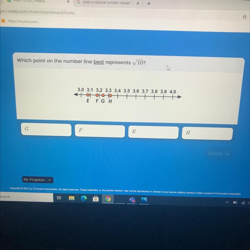 Which point on the number line best represents 10? Help me plz-example-1