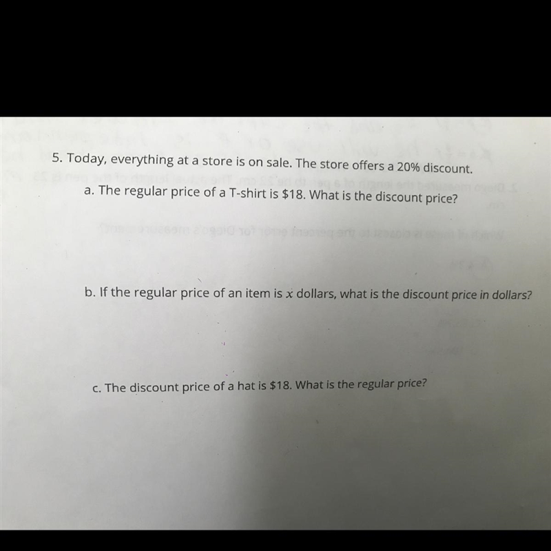 Today, everything at a store is on sale. The store offers a 20% discount. a. The regular-example-1