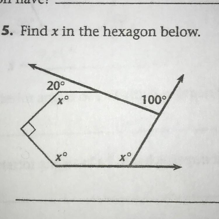 5. Find x in the hexagon below. PLEASE HELP-example-1