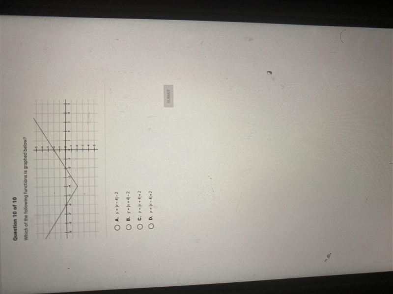 Which of the following functions is graphed below? (picture included)-example-1