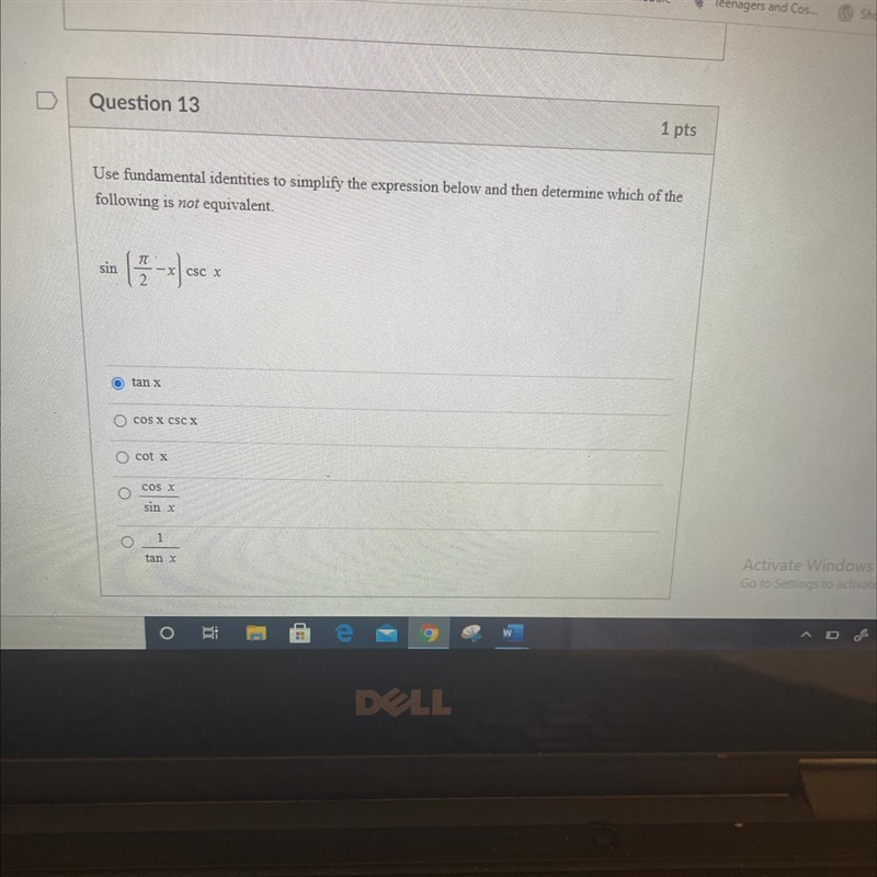 Use fundamental identities to simplify the expression below and then determine which-example-1