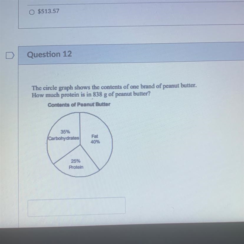The circle graph shows the contents of one brand of peanut butter. How much protein-example-1
