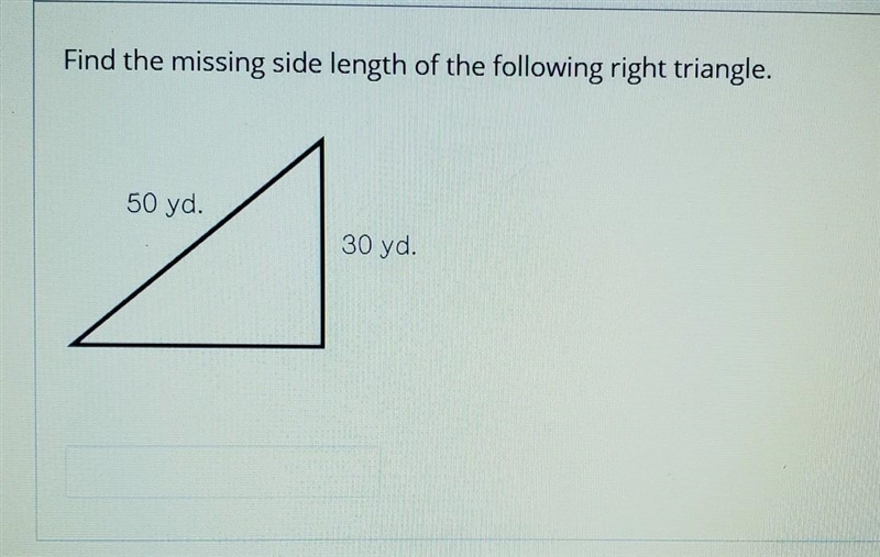 PLEASE HELPPP!!!! Find the missing side length of the following right triangle. Pythagoras-example-1