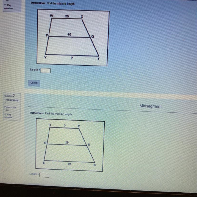 Instructions: Find the missing length-example-1