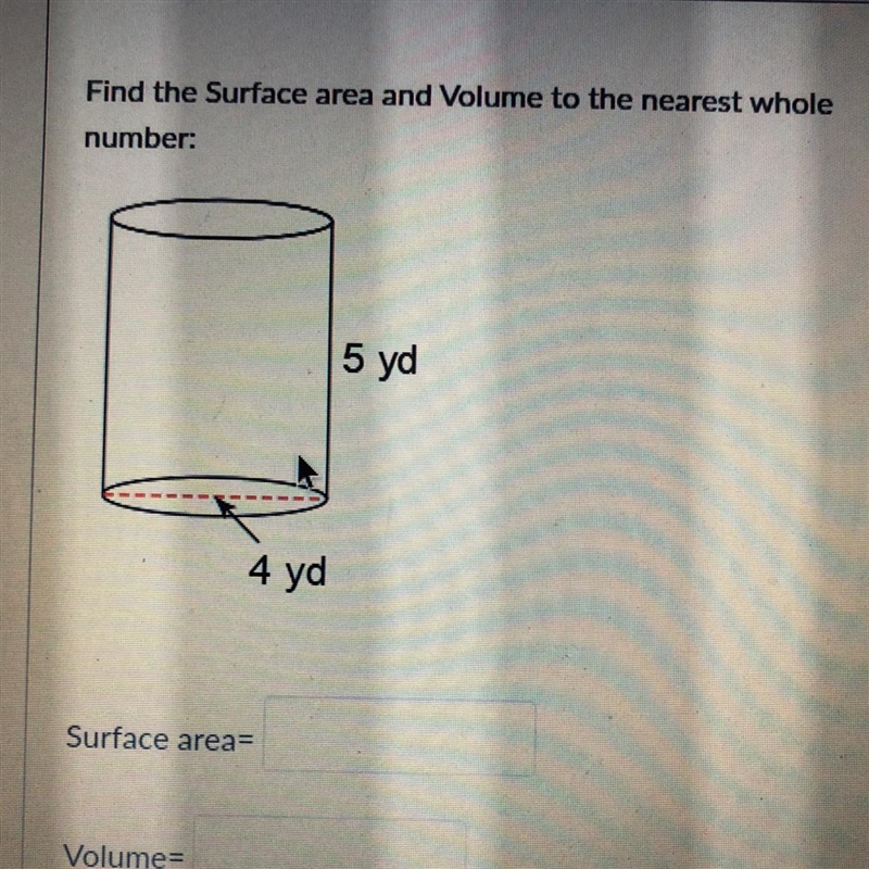 Plz hurry find the surface area and volume to the nearest whole number-example-1