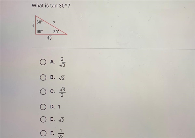 What is tan 30°? 60' 2 1 90 30"-example-1