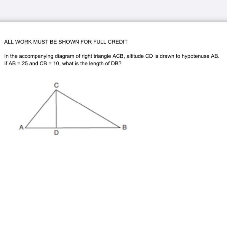 In the accompanying diagram of right triangle ACB, altitude CD is drawn to hypotenuse-example-1