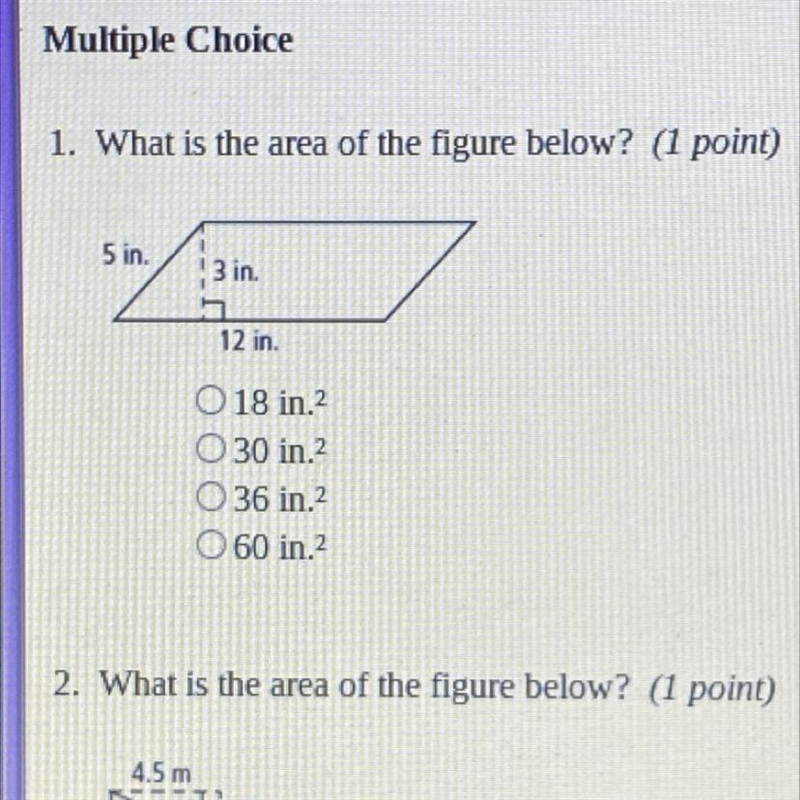 What is the area of the figure below?-example-1