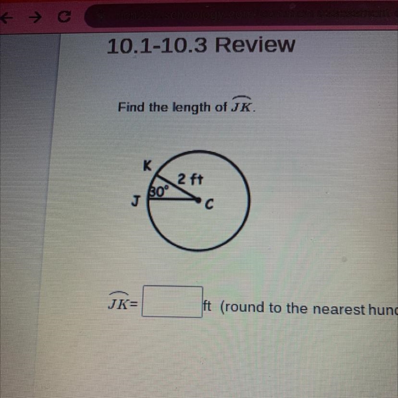 Find the length of arc JK. (Round to the nearest hundredth).-example-1