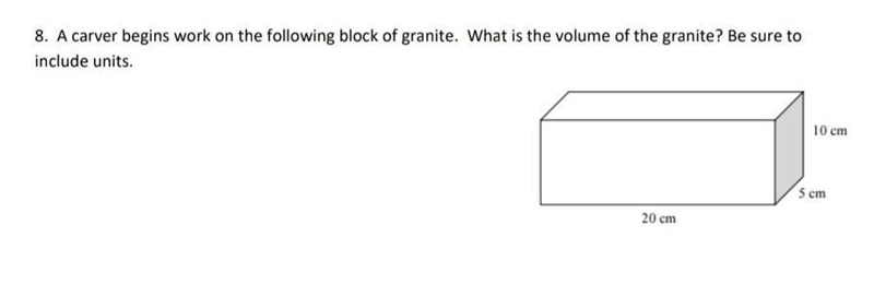 A carver begins work on the following block of granite. What is the volume of the-example-1