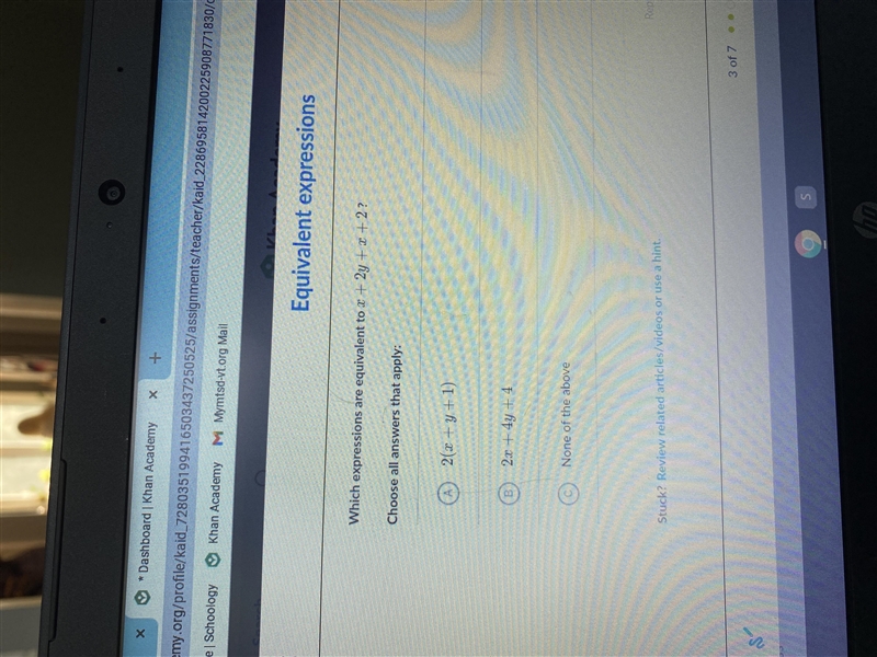 Witch expressions are equivalent to x + 2y + x +2-example-1