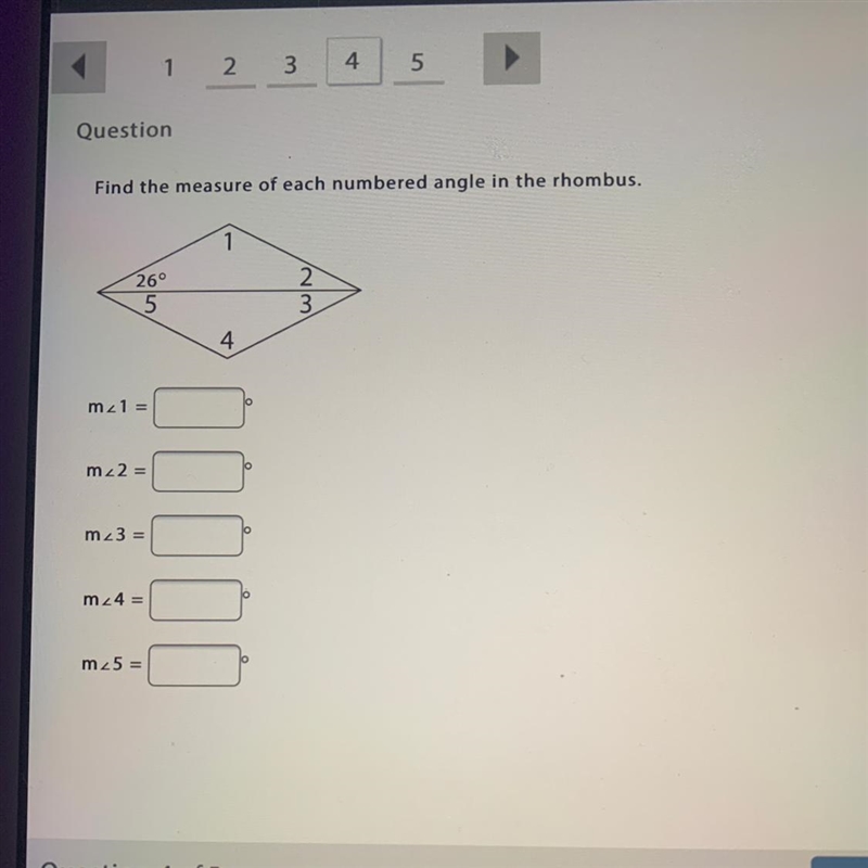 PLS HURRY!! Find the measure of each numbered angle in the rhombus.-example-1