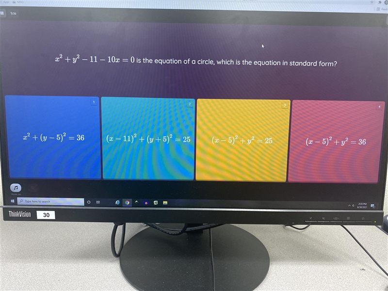 X^2+y^2-11-10x=0 is the equation of a circle, which is the equation in standard form-example-1