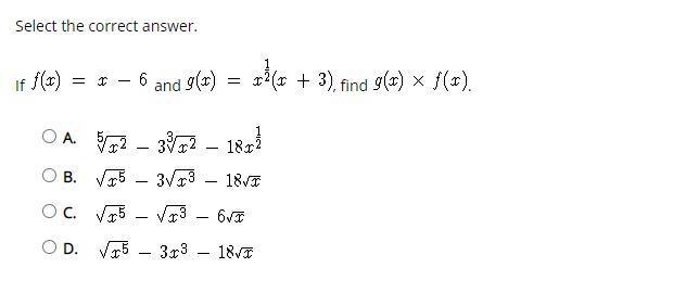 If f(x)=x-6 and g(x)=x^1/2(x+3) , find g(x) X f(x) .-example-1