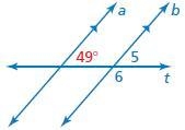 Use the figure to find the measures of the numbered angles. ∠5 = ∠6 =-example-1