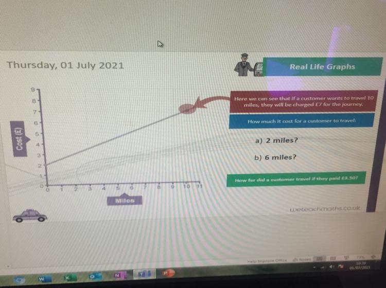 How much will it cost for a customer to travel: 2 miles 6 miles How far did a customer-example-1