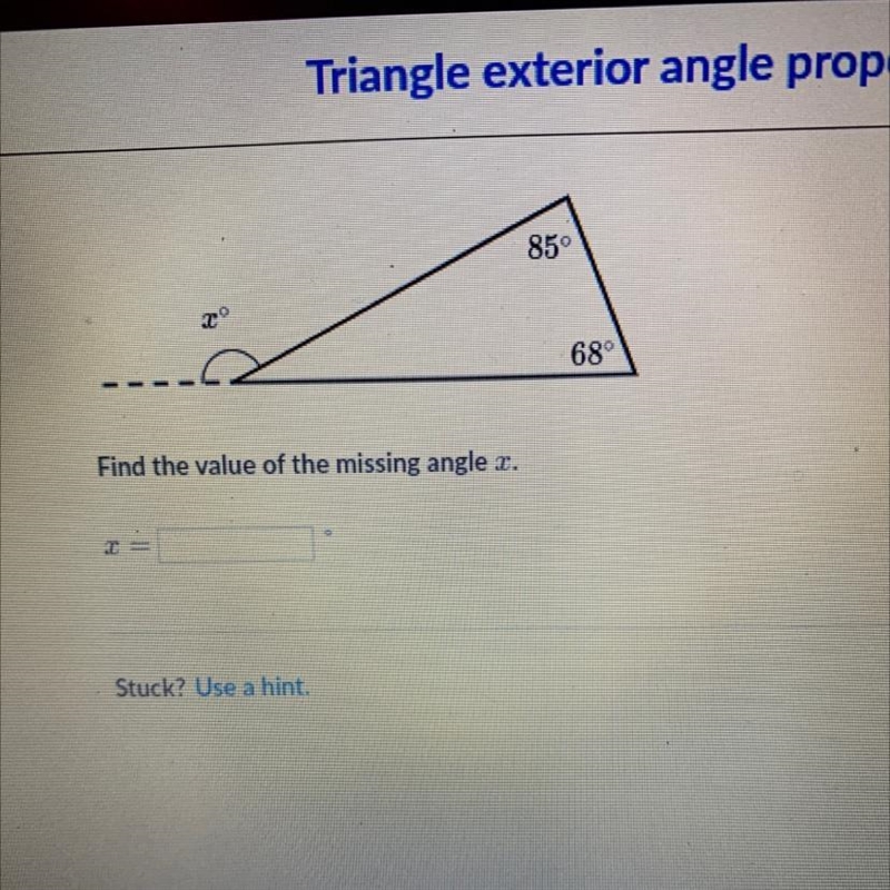 85 68 Find the value of the missing angle-example-1