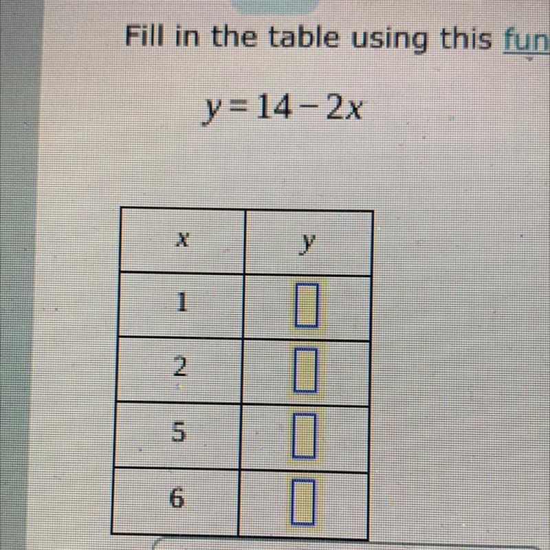 Fill in the table using this function rule. y=14-2x-example-1