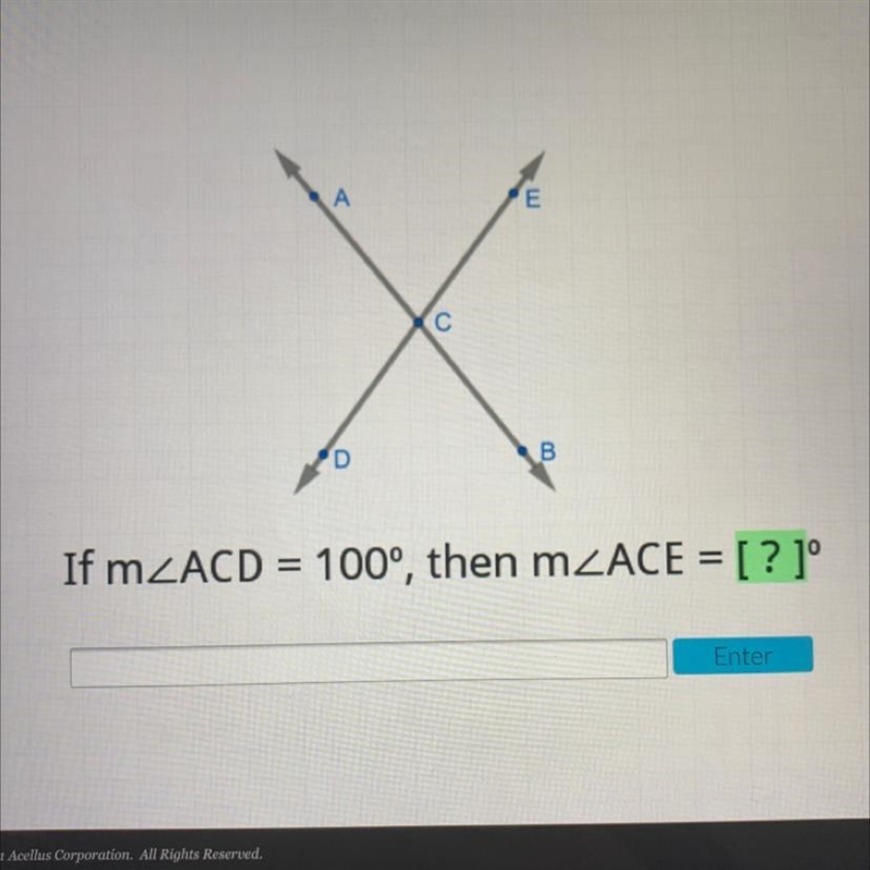 А E E С D B If mZACD = 100°, then mZACE = [?]°-example-1