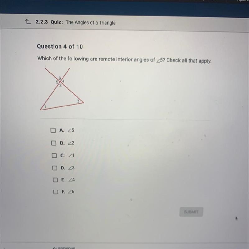 Which of the following are remote interior angles of 5 ?-example-1