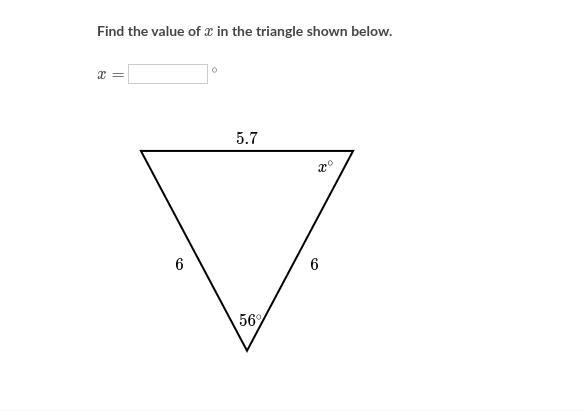 Find the value of x in the triangle shown below.-example-1