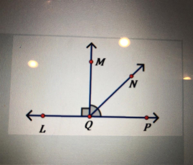 1. Explain how to find the measure of angle LQN. 2. What is the measure of angle LQN-example-1