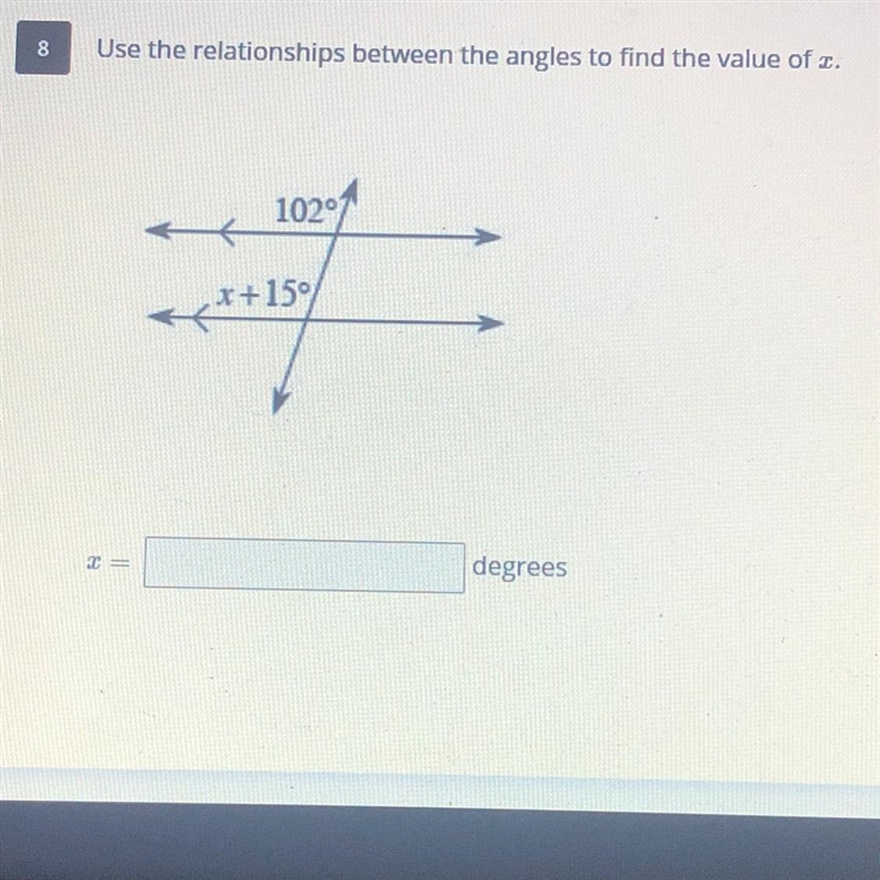 Use the relationships between angles to find the value of x-example-1