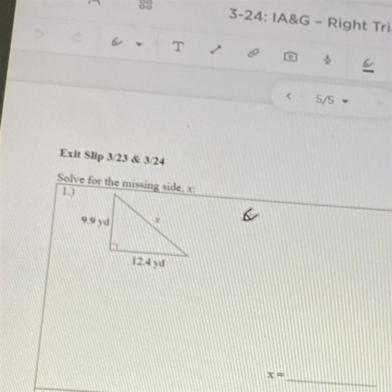 Pythagorean theorem find x-example-1