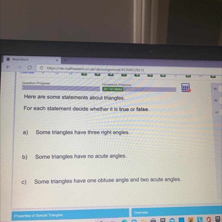 Here are some statements about triangles. For each statement decide whether it is-example-1