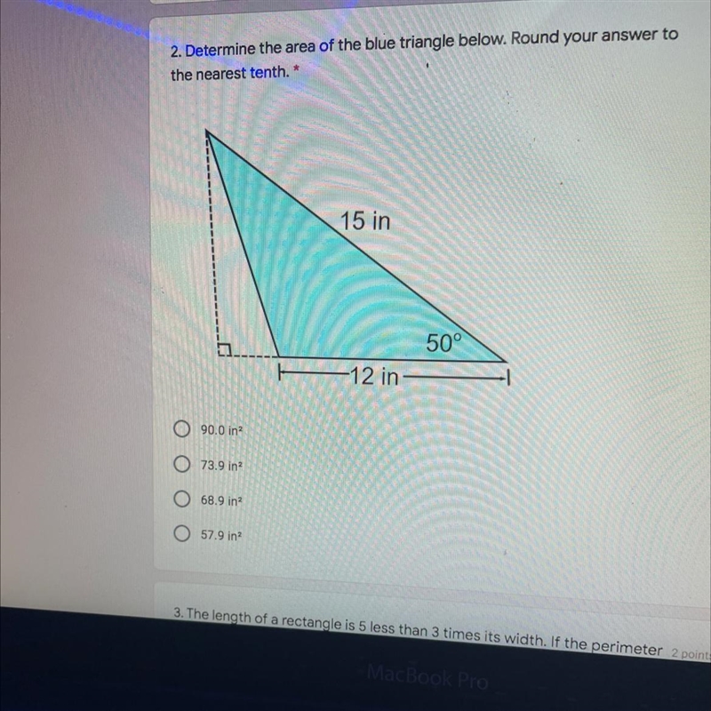 Determine the area of the blue triangle below. Round your answer to the nearest tenth-example-1