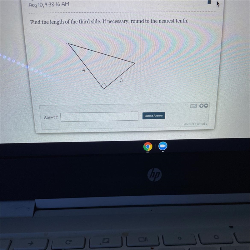 Find the length of the third side. If necessary, round to the nearest tenth. 4 Submit-example-1