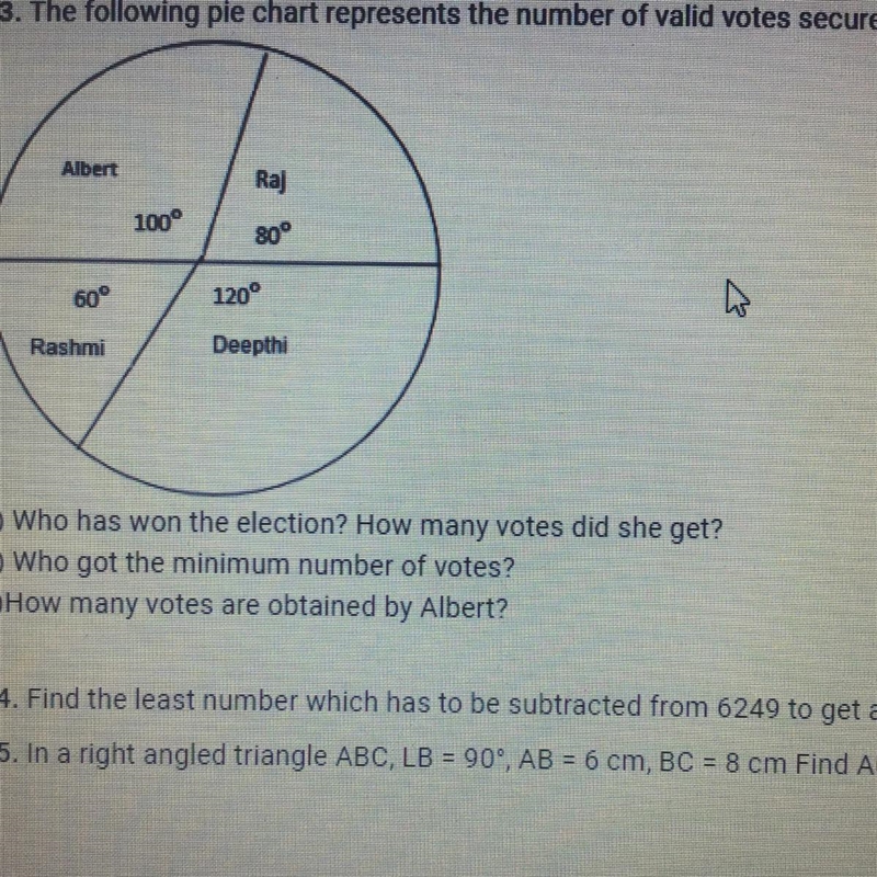 The following pie chart represent the number of valid votes by four students the total-example-1