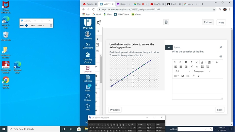 Find the slope and initial value of the graph below. Then write the equation of the-example-1