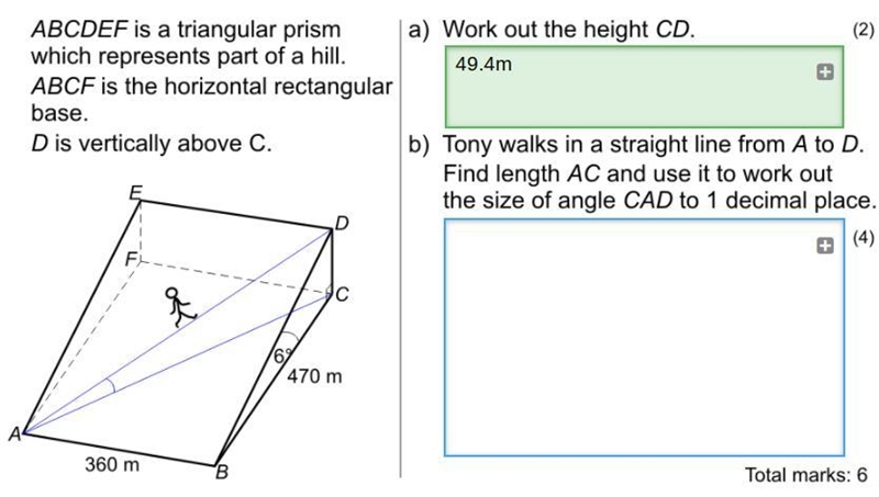 Tony walks in a straight line from A to D Can someone help me with part b pls?-example-1