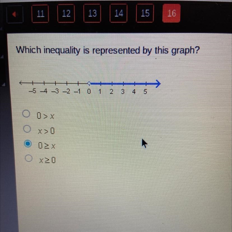 Which inequality is represented by this graph? -5 4 -3 -2 -1 0 1 N 3 4 5-example-1