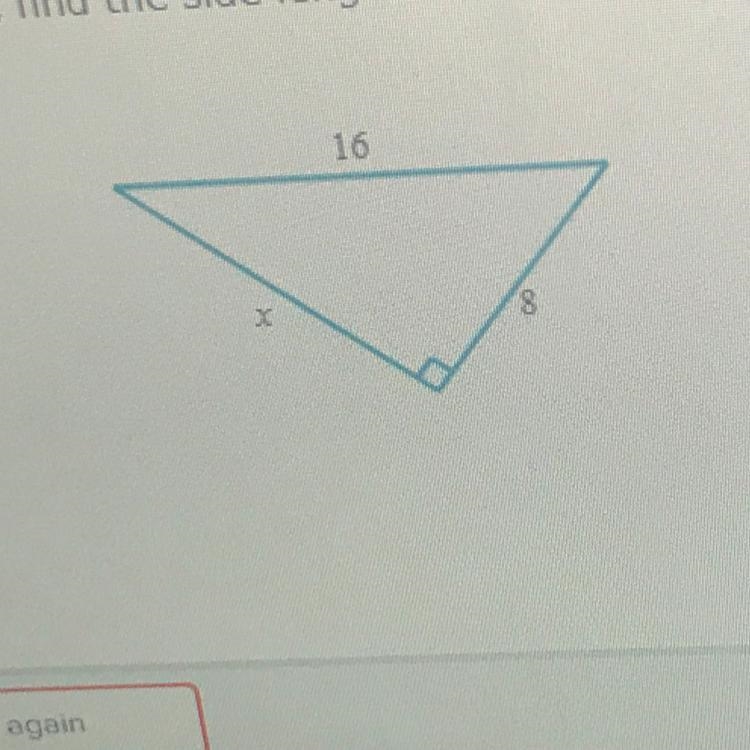 For the following right triangle find the side length x , round your answer to the-example-1