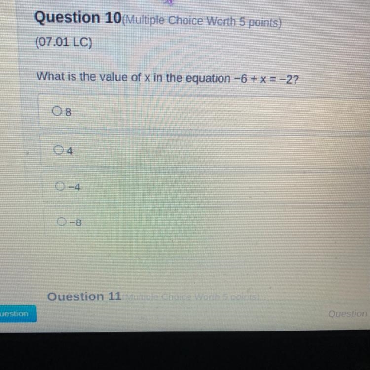 What is the value of x in the equation -6 + x = -2-example-1