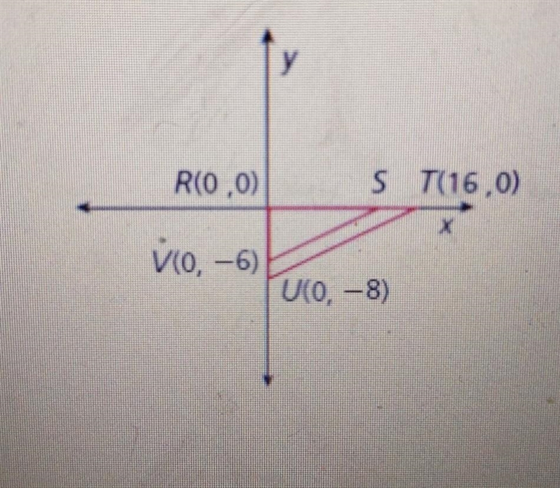 3. Given that ∆RSV - ∆RTU, find the coordinates of S and the scale factor. R(0, 0) T-example-1