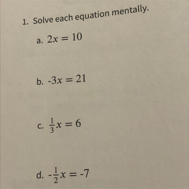 Solve each equation mentally-example-1