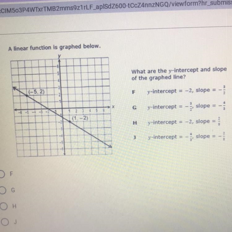 Question: why are the y-intercept and slope of the graphed line? I need help asap-example-1