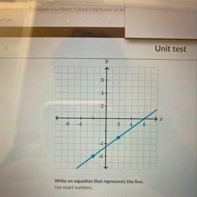 Write an equation that represents the line. Use exact numbers.-example-1