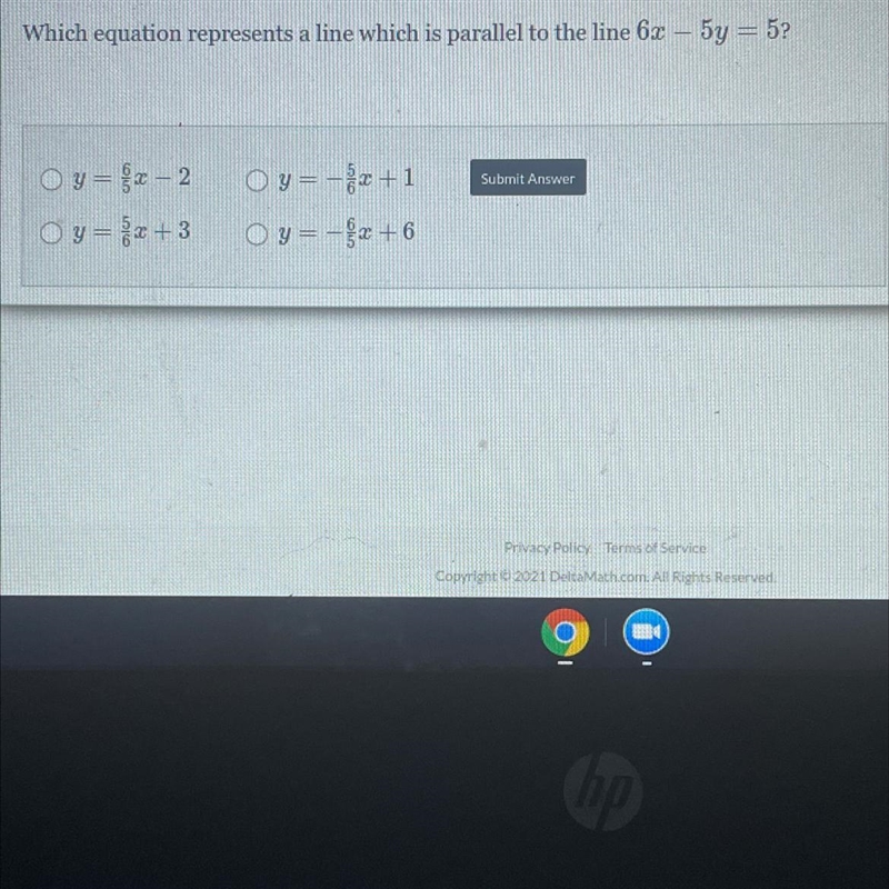 Which equation represents a line which is parallel to the line 6x - 5y = 5? Submit-example-1