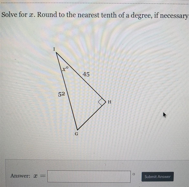 Solve for x. round to the nearest tenth of a degree, if necessary.​-example-1