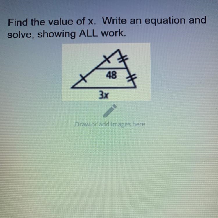 Find the value of x. The answer is 32 I just need help showing my work.-example-1